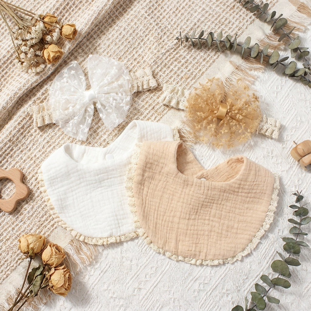 Baby Cotton Bib and Headband Set