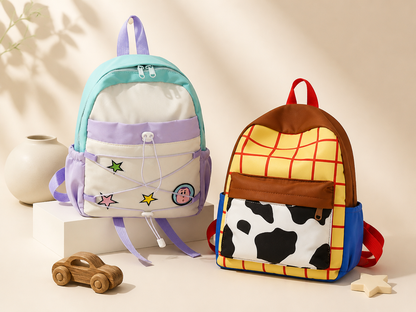 Lightweight cartoon school backpack for kids with padded air-cushion straps in four colors