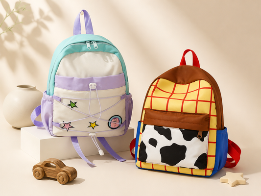 Lightweight cartoon school backpack for kids with padded air-cushion straps in four colors