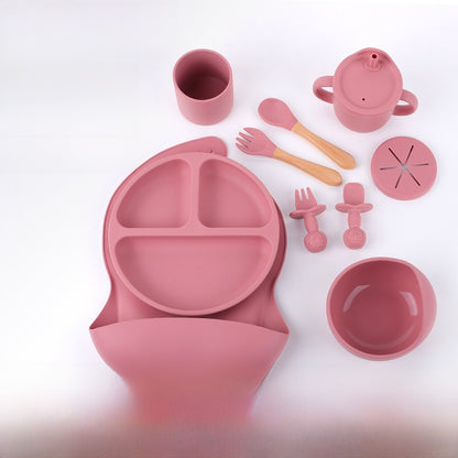 Baby Silicone Feeding Set with Bib, Plate, Bowl, and Utensils